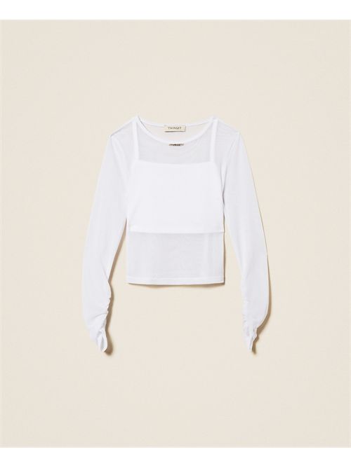 T-shirt bianco con top TWINSET | GJ218300526