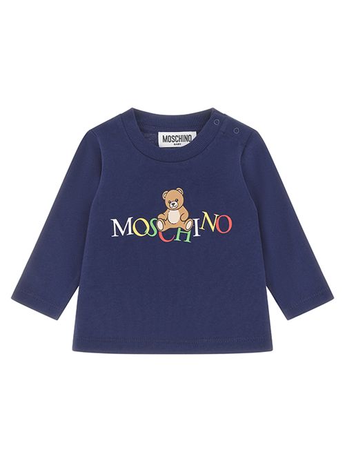 T-shirt blu logo multicolor MOSCHINO | MWO00R40016